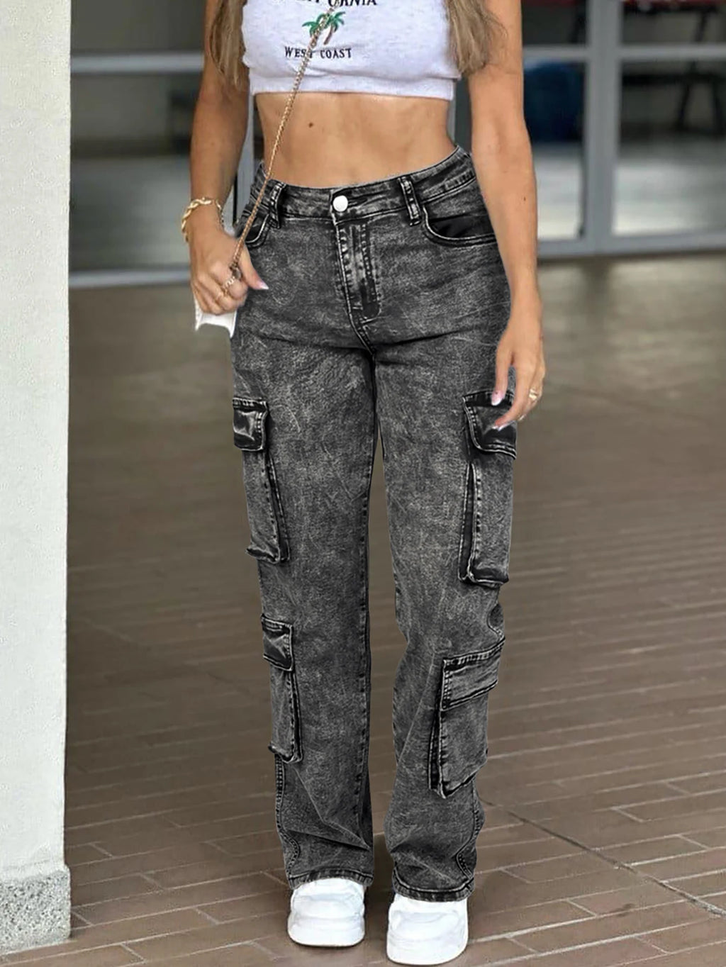 Jean Cargo, poches multi-abattes, style polyvalent
