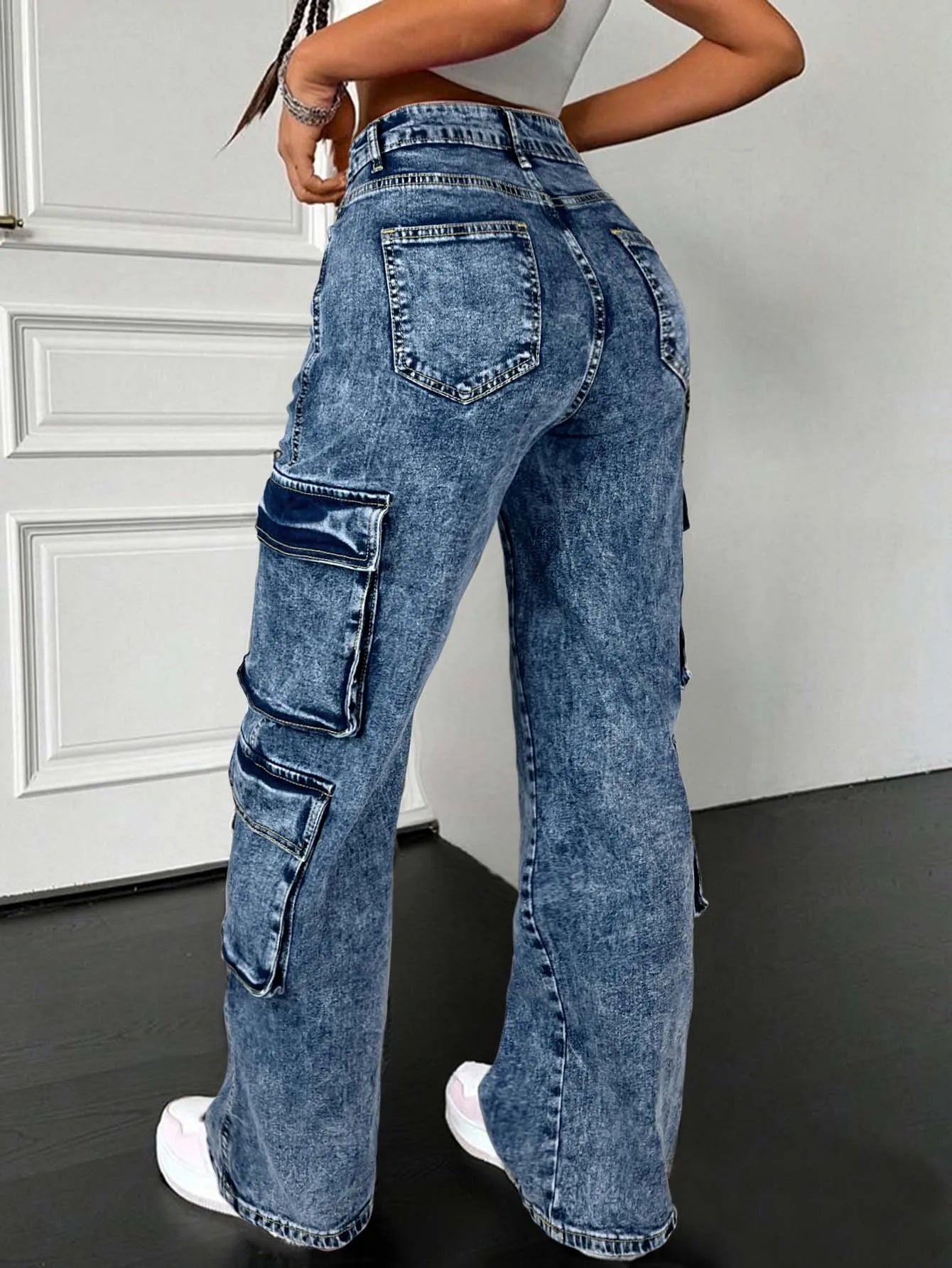 Jean Cargo Taille Haute à Lanières