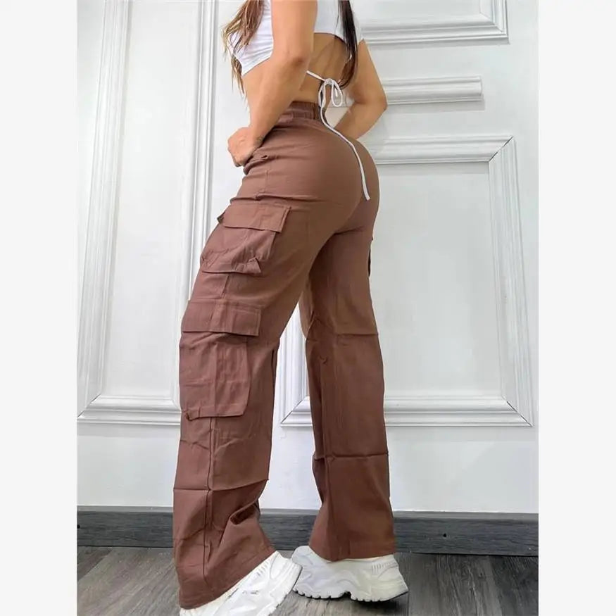 Pantalon décontracté, multipoches, taille haute