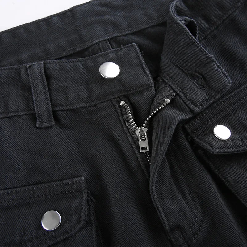 Jean Cargo Cyberpunk Noir & Rouge Volcan