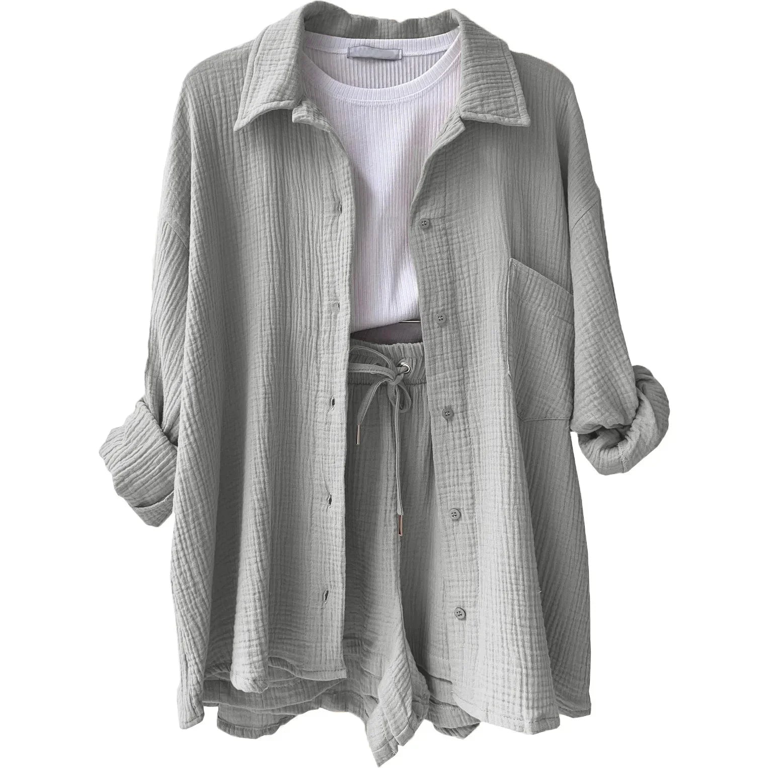 Chemise longue et short taille haute, idéale pour l'été