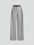 Pantalon de bureau plissé à rayures grises pour femmes, élégant, décontracté, jambes larges, ample, Long, printemps/automne