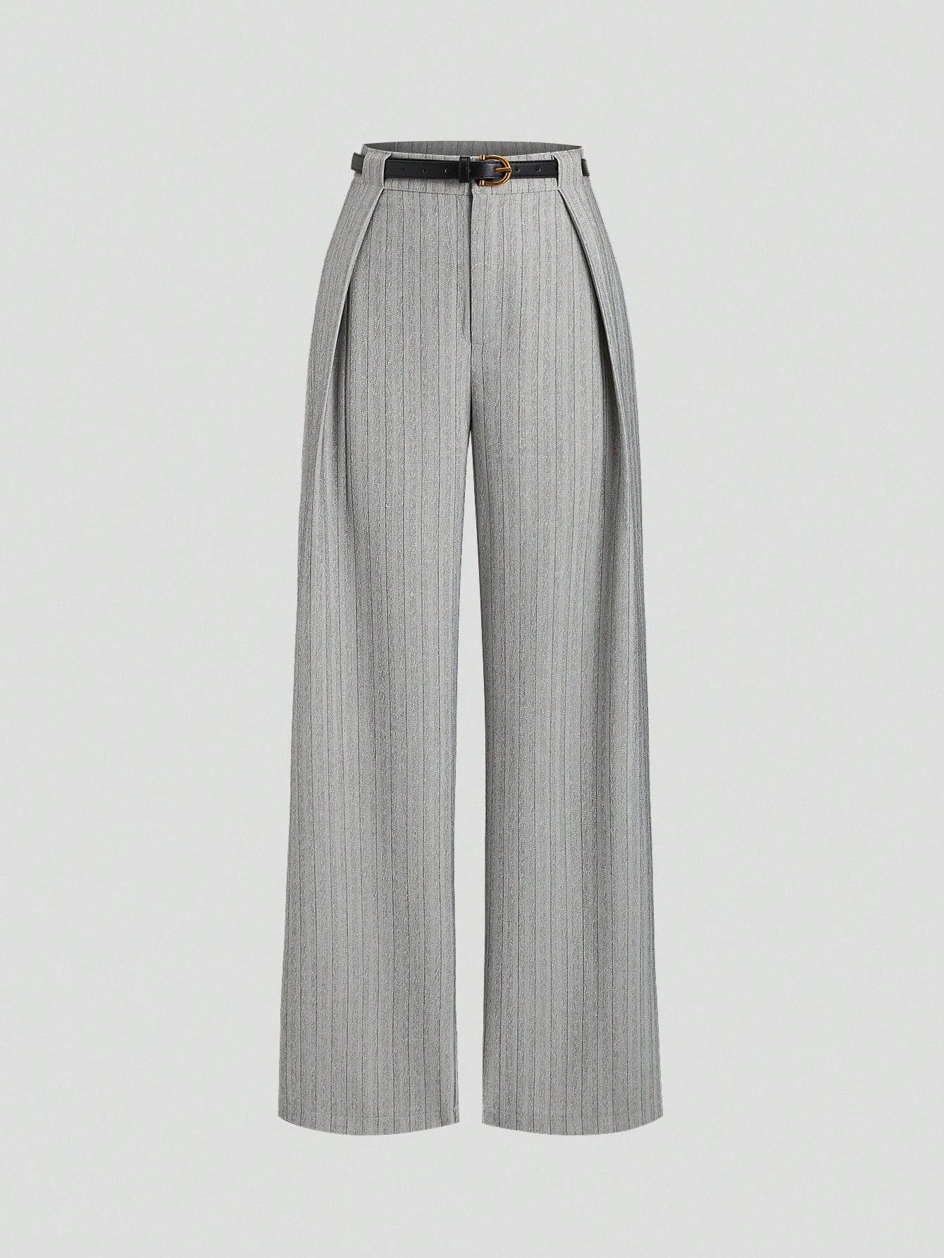 Pantalon de bureau plissé à rayures grises pour femmes, élégant, décontracté, jambes larges, ample, Long, printemps/automne