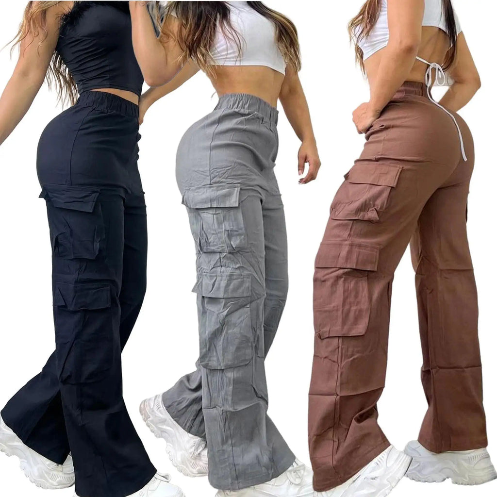 Pantalon décontracté, multipoches, taille haute