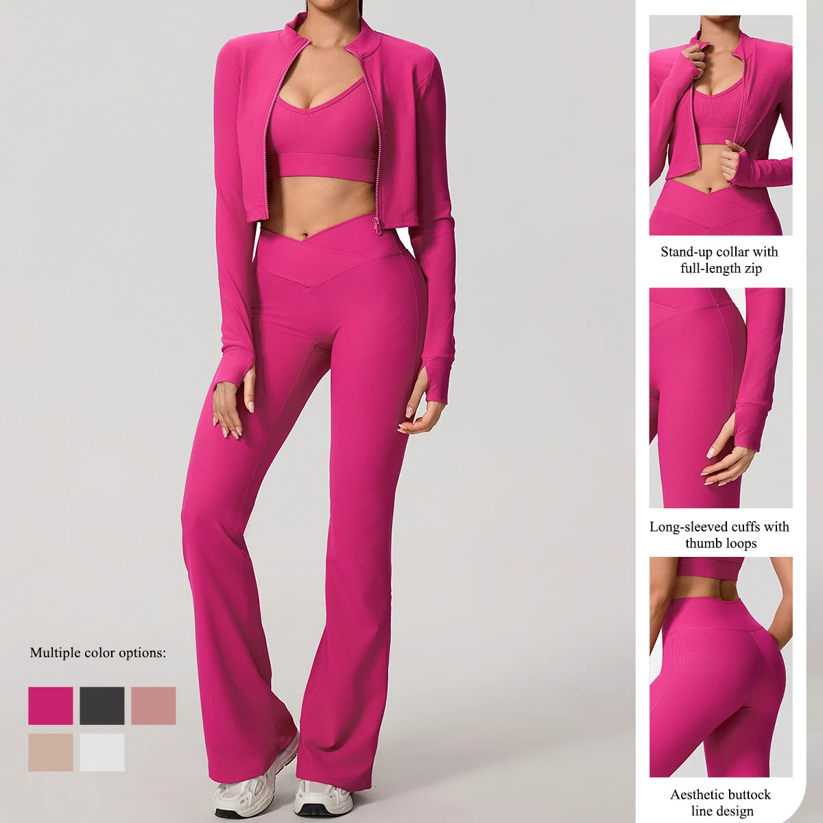 Ensemble de sport femme, Hauts manches longues, Pantalon évasé
