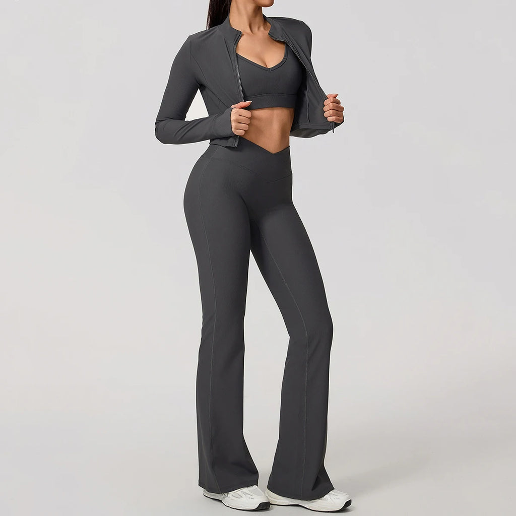 Ensemble de sport femme, Hauts manches longues, Pantalon évasé