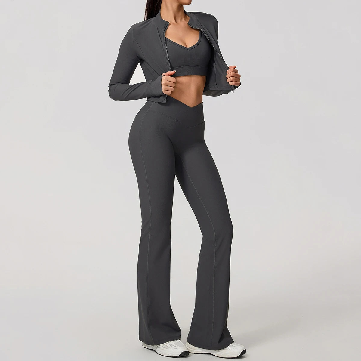 Ensemble de sport femme, Hauts manches longues, Pantalon évasé