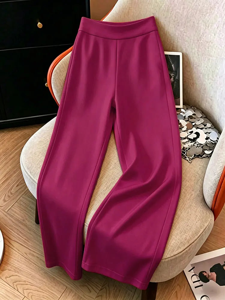 Pantalon ample à jambes droites de couleur unie pour femmes, avec ceinture élastique, pantalon décontracté à jambes larges pour l'été, streetwear, bas de tenue pour tous les jours