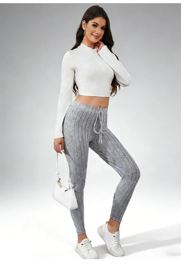 Leggings décontractés, extensibles, couleur unie, taille élastique