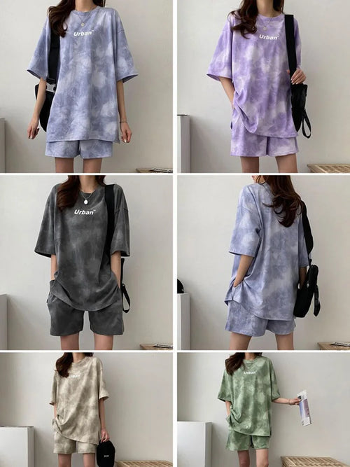 Ensemble décontracté,  colorant t-shirt ample avec poches
