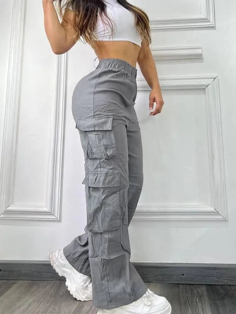 Pantalon décontracté, multipoches, taille haute