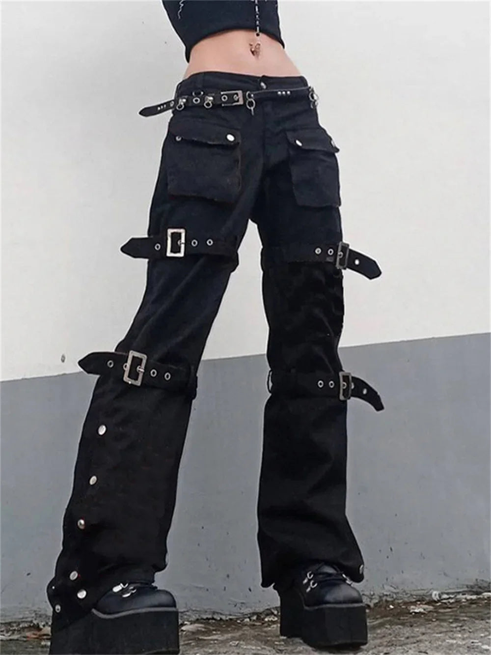 Jean Cargo Cyberpunk Noir & Rouge Volcan