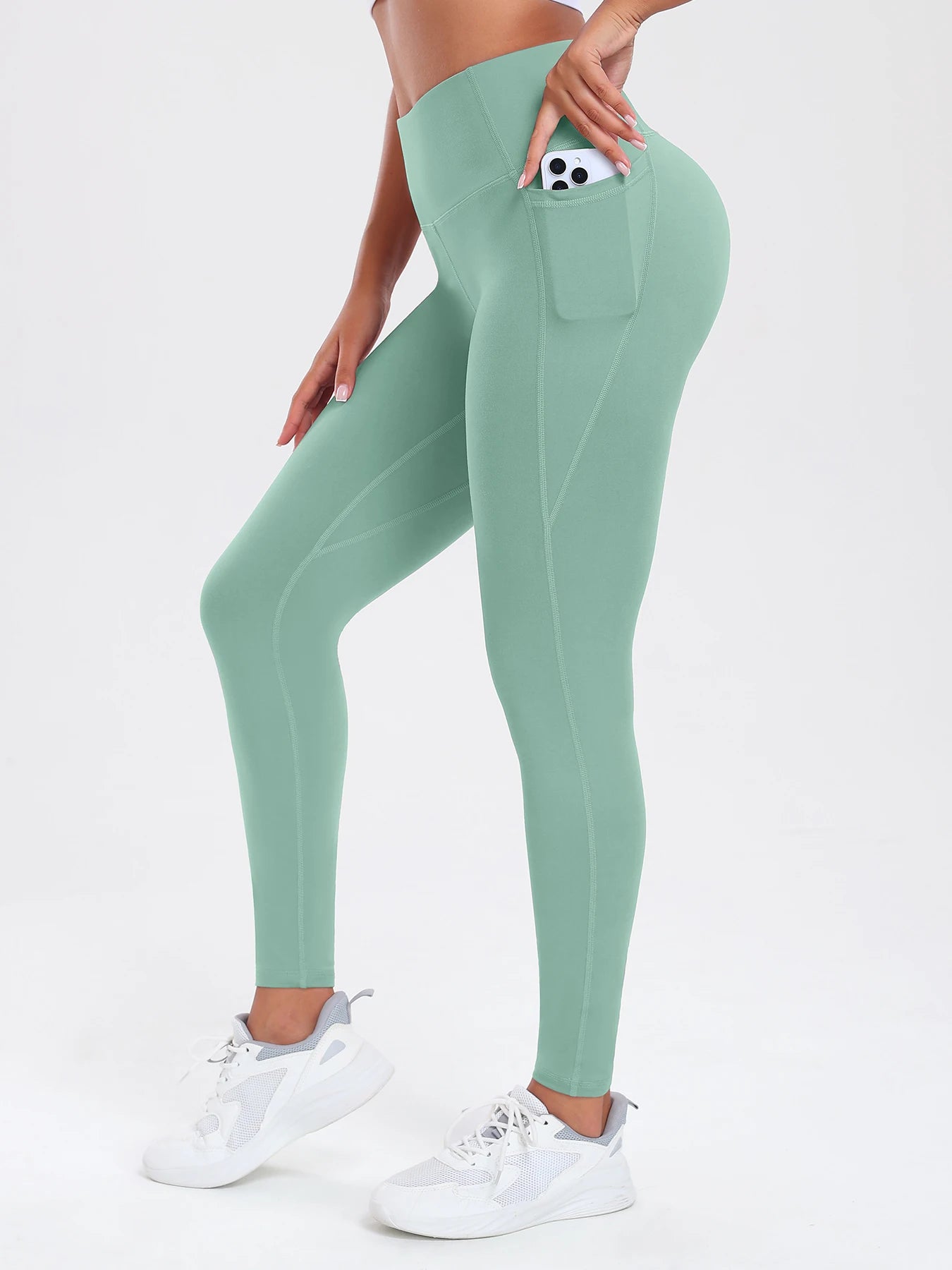 Leggings avec Double poches, couleur unie, taille haute