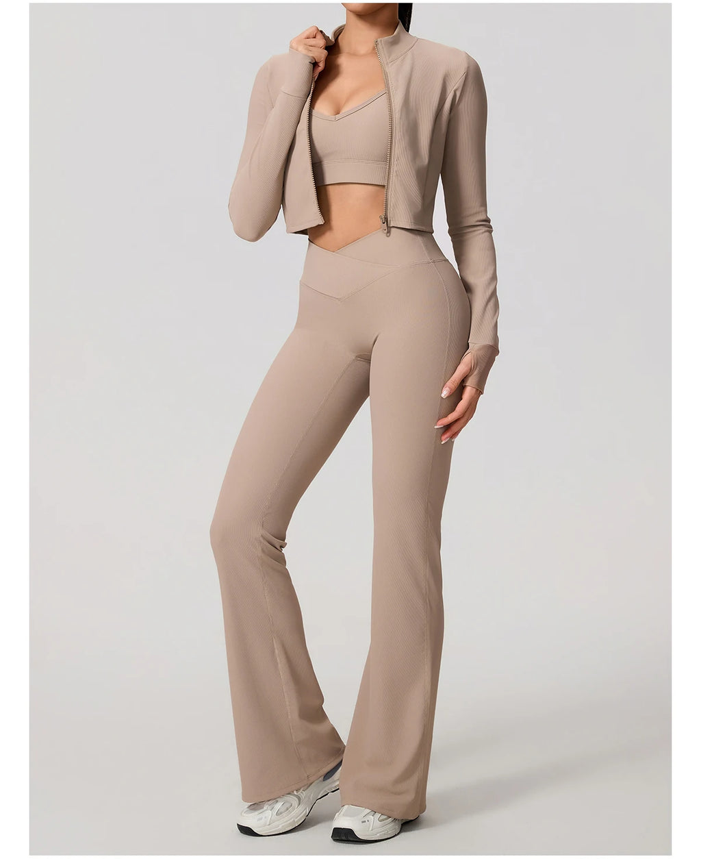 Ensemble de sport femme, Hauts manches longues, Pantalon évasé