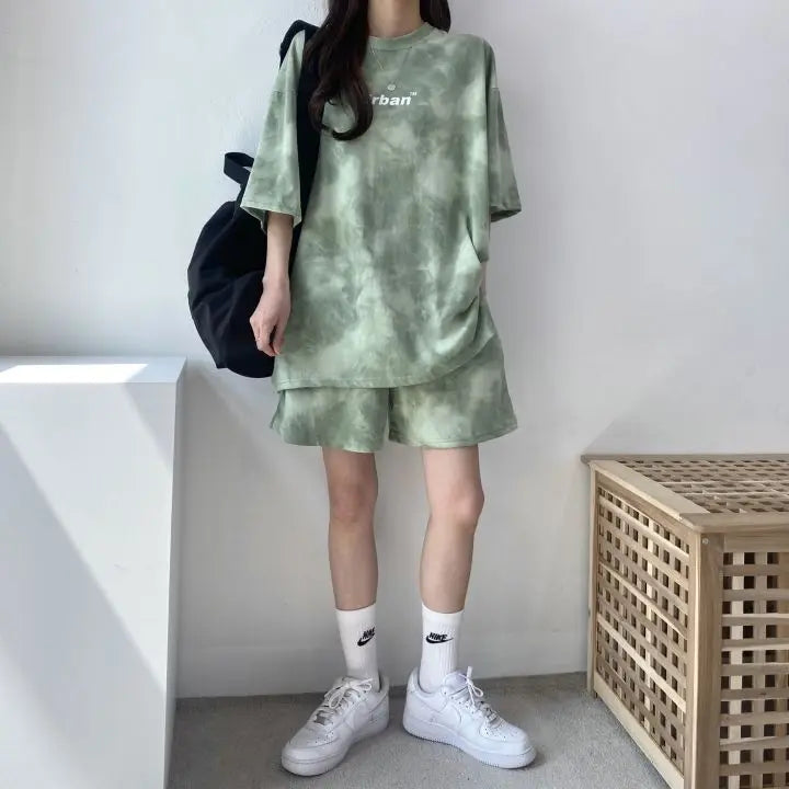 Ensemble décontracté,  colorant t-shirt ample avec poches