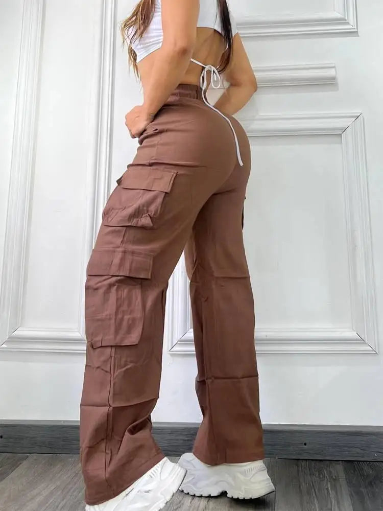 Pantalon décontracté, multipoches, taille haute