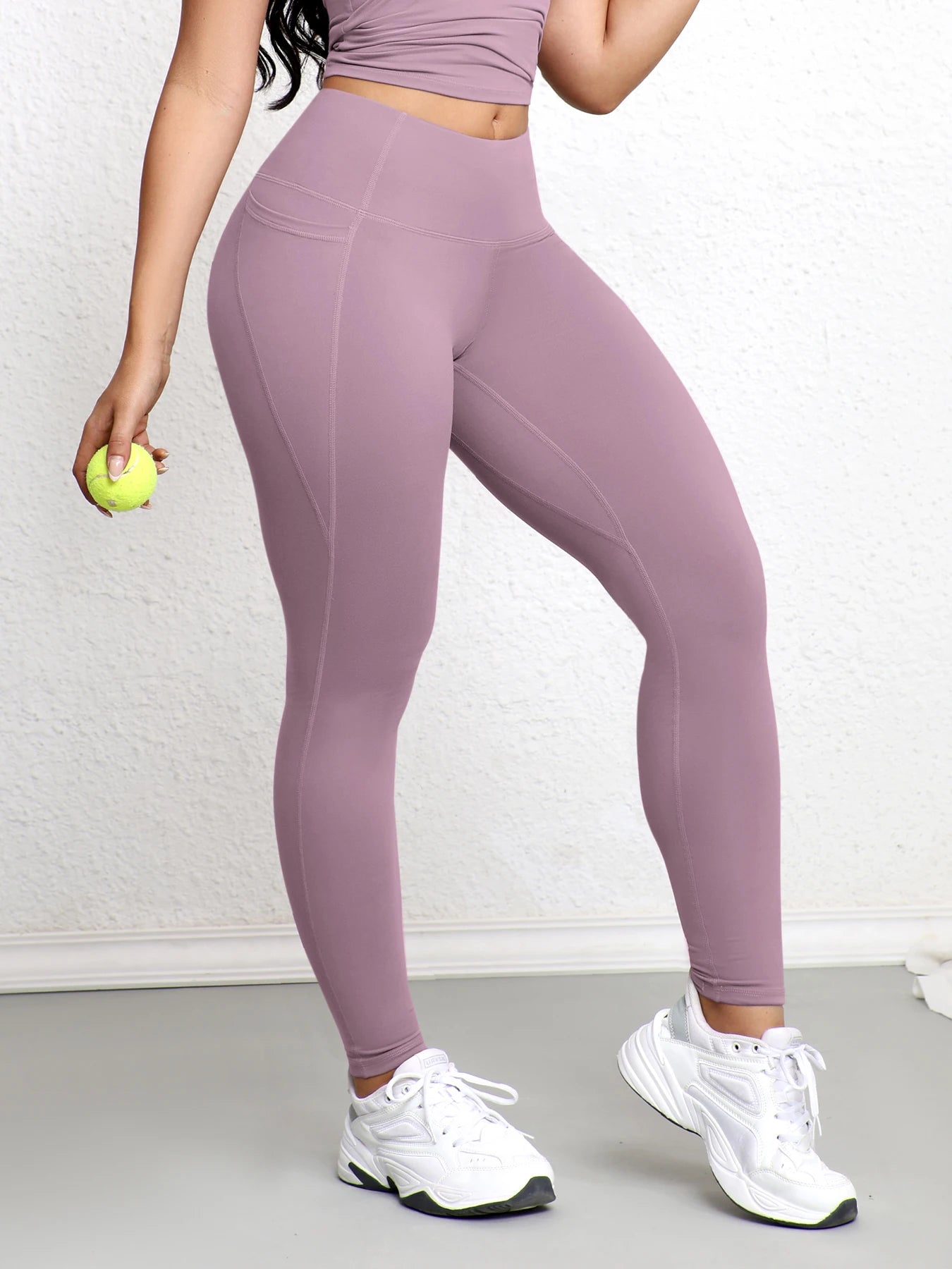 Leggings avec Double poches, couleur unie, taille haute