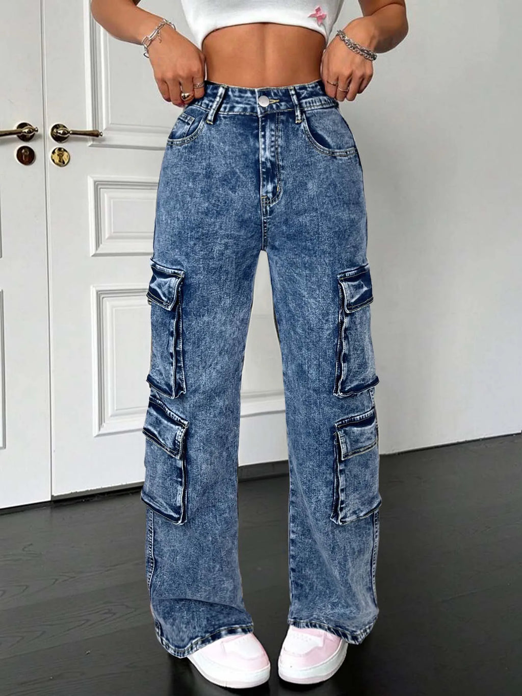 Jean Cargo Taille Haute à Lanières