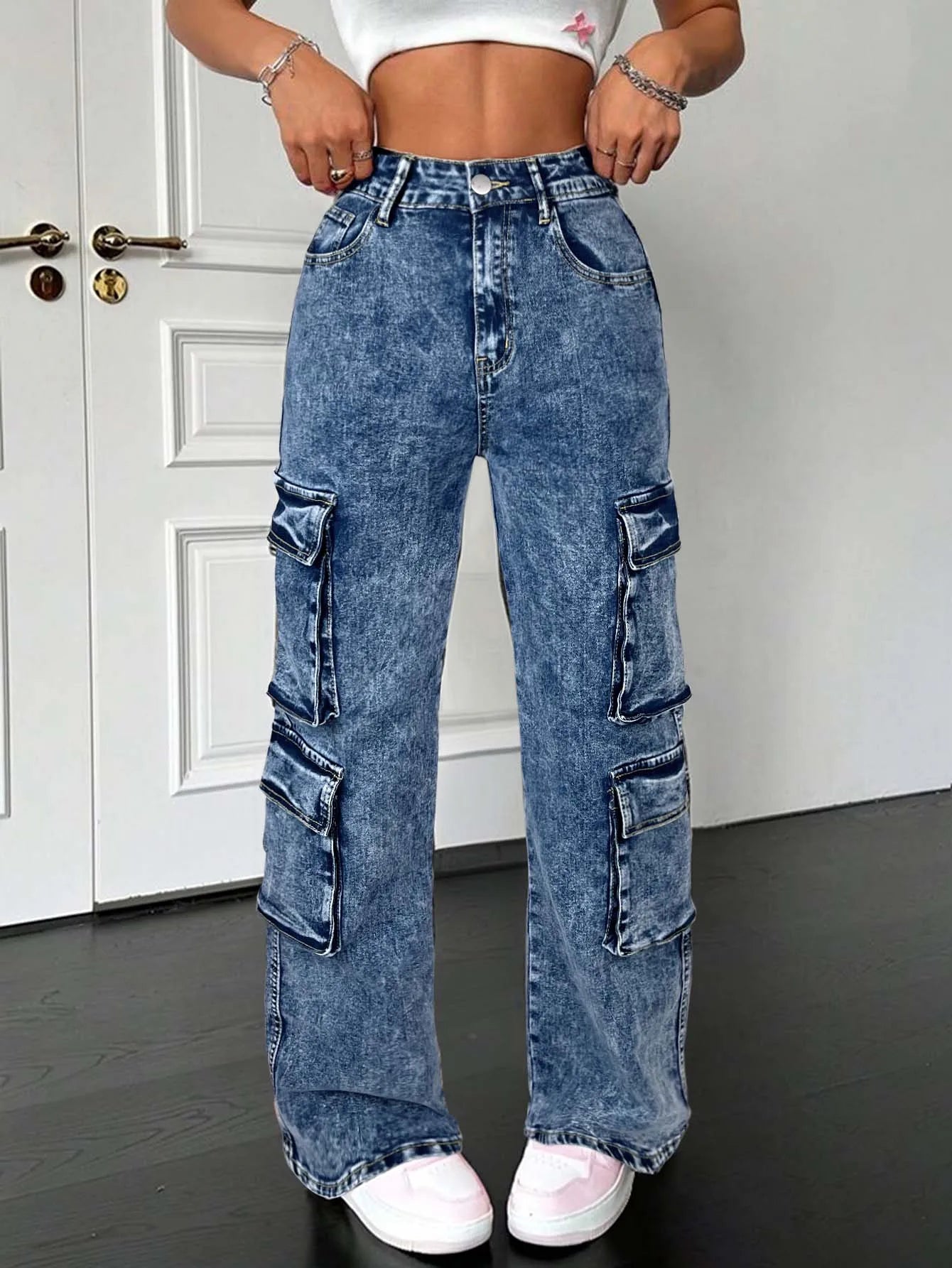 Jean Cargo Taille Haute à Lanières