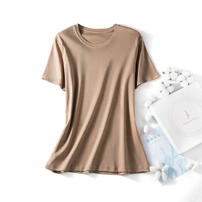 Hauts pour femme à col rond, couleur unie, manches courtes, style été