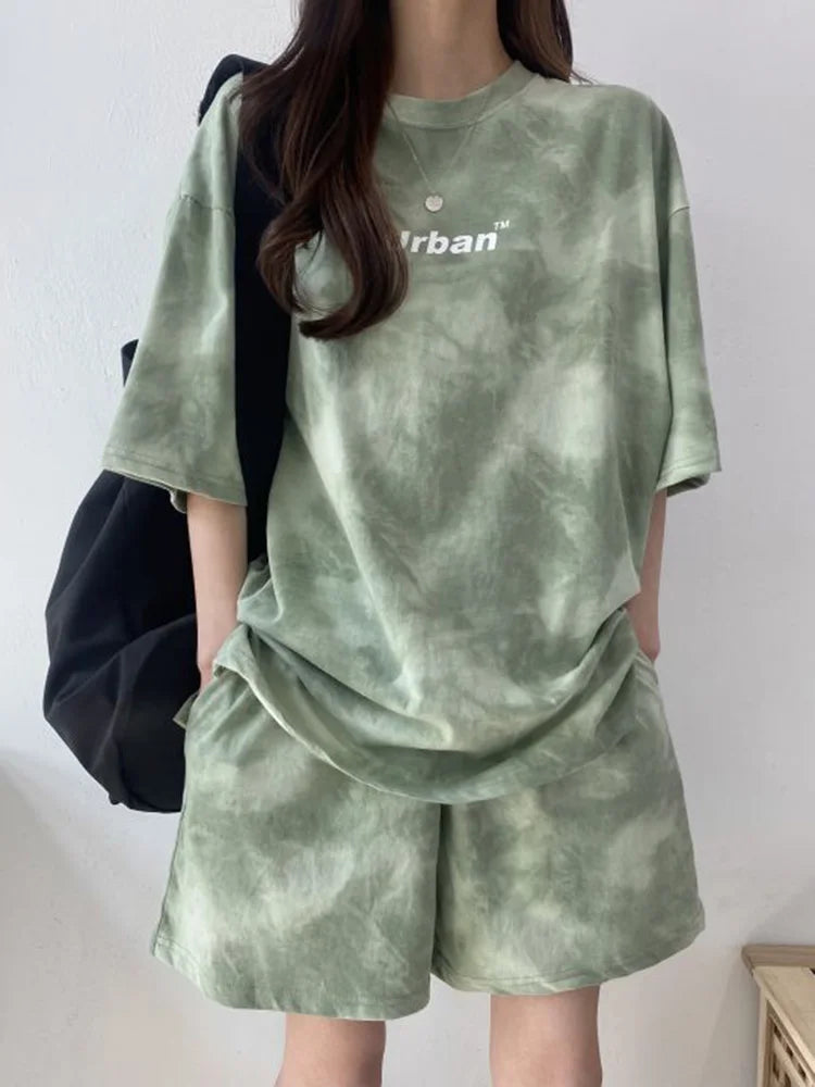 Ensemble décontracté,  colorant t-shirt ample avec poches
