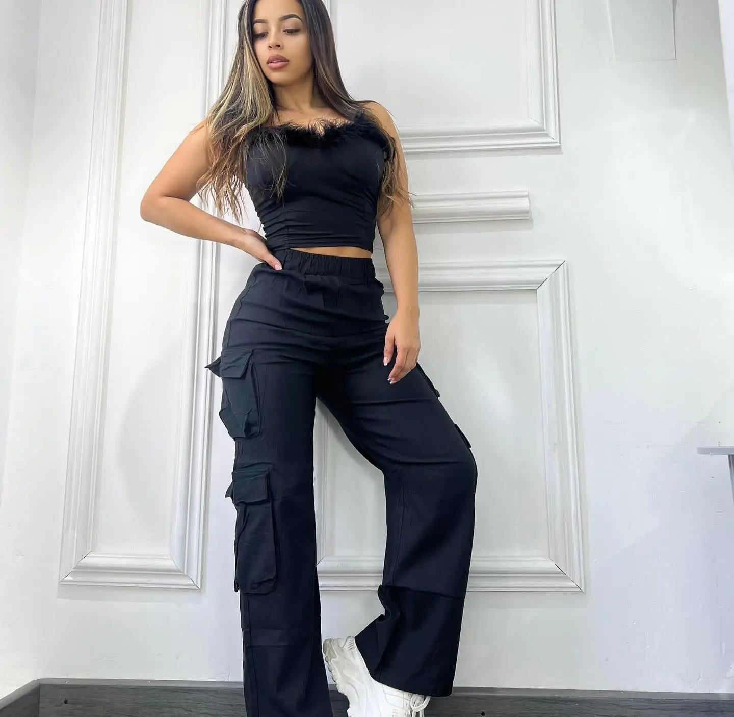 Pantalon décontracté, multipoches, taille haute