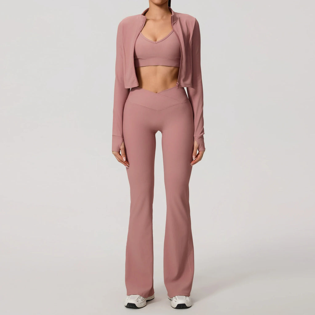 Ensemble de sport femme, Hauts manches longues, Pantalon évasé