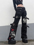 Jean Cargo Cyberpunk Noir & Rouge Volcan